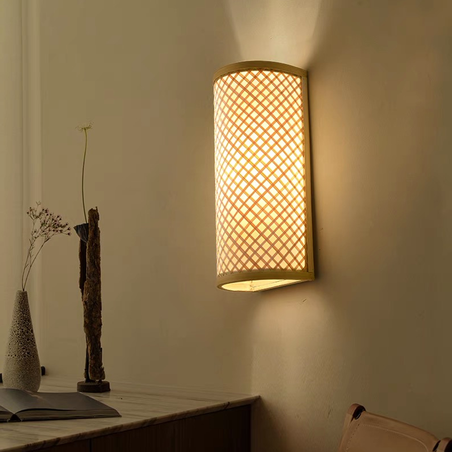 Boho Rattan, Acrylic Cylindrical Indoor Wall Lamp, Log Color