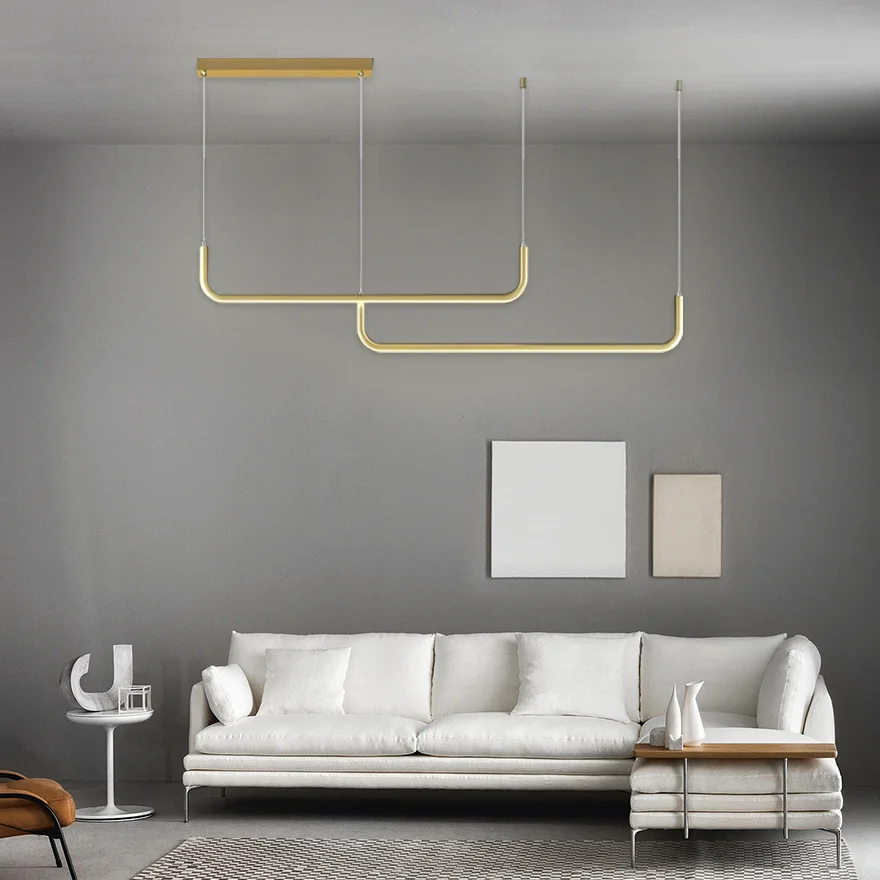 Minimalist Metal And Acrylic Linear Living Room Pendant Light, Black/Gold