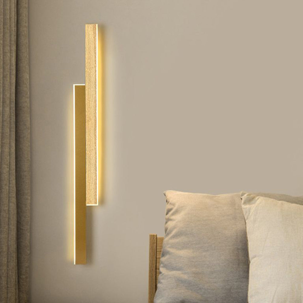 Modern Metal Duo-linear Living Room Wall Lamp, Brown/Natural Wood