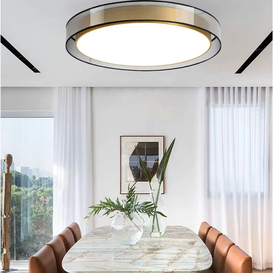 Minimalist Metal And Acrylic Round Bedroom Ceiling Light, Gold, Trichromatic Light