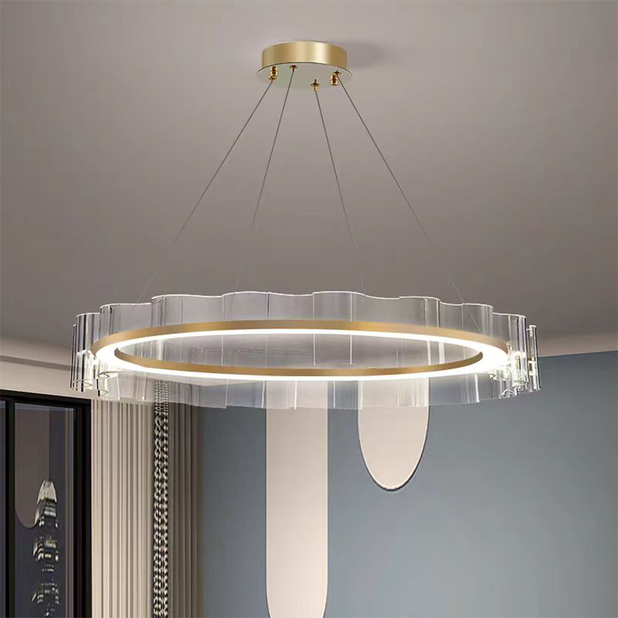 Art Deco Metal And Acrylic And Silicagel Ring Living Room Pendant Light, Gold