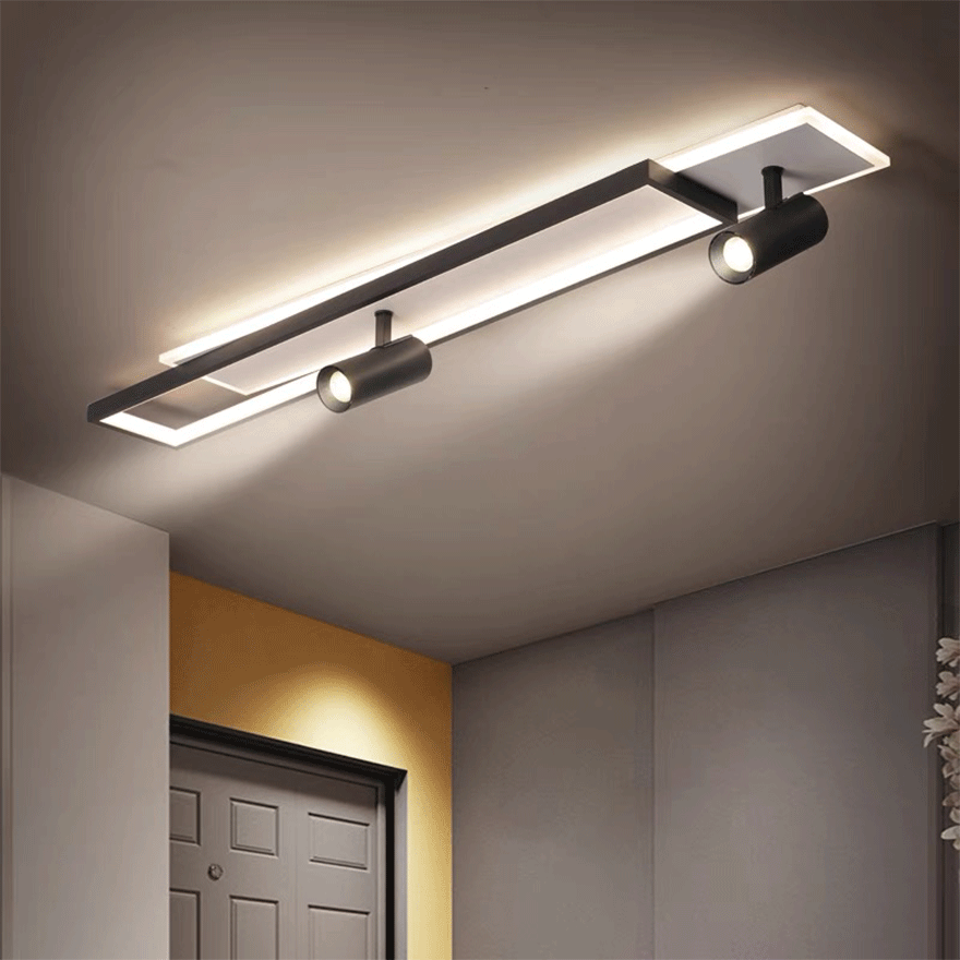 Minimalist Metal Geometric Dining Room Ceiling Light, Black, Trichromatic Light