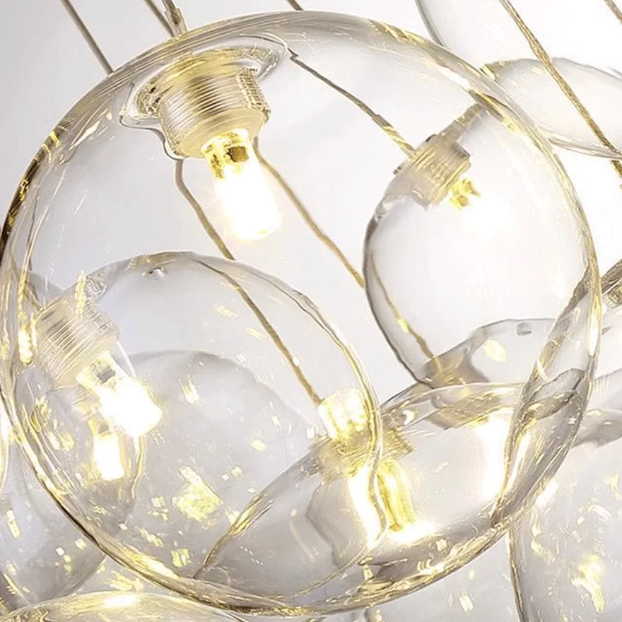 Designer Metal And Glass Bubble Dining Room Ceiling Light, Gold