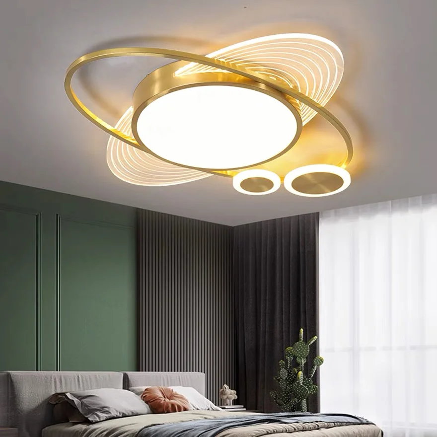 Modern Metal Annular And Elliptical Living Room Ceiling Light, Black/Gold