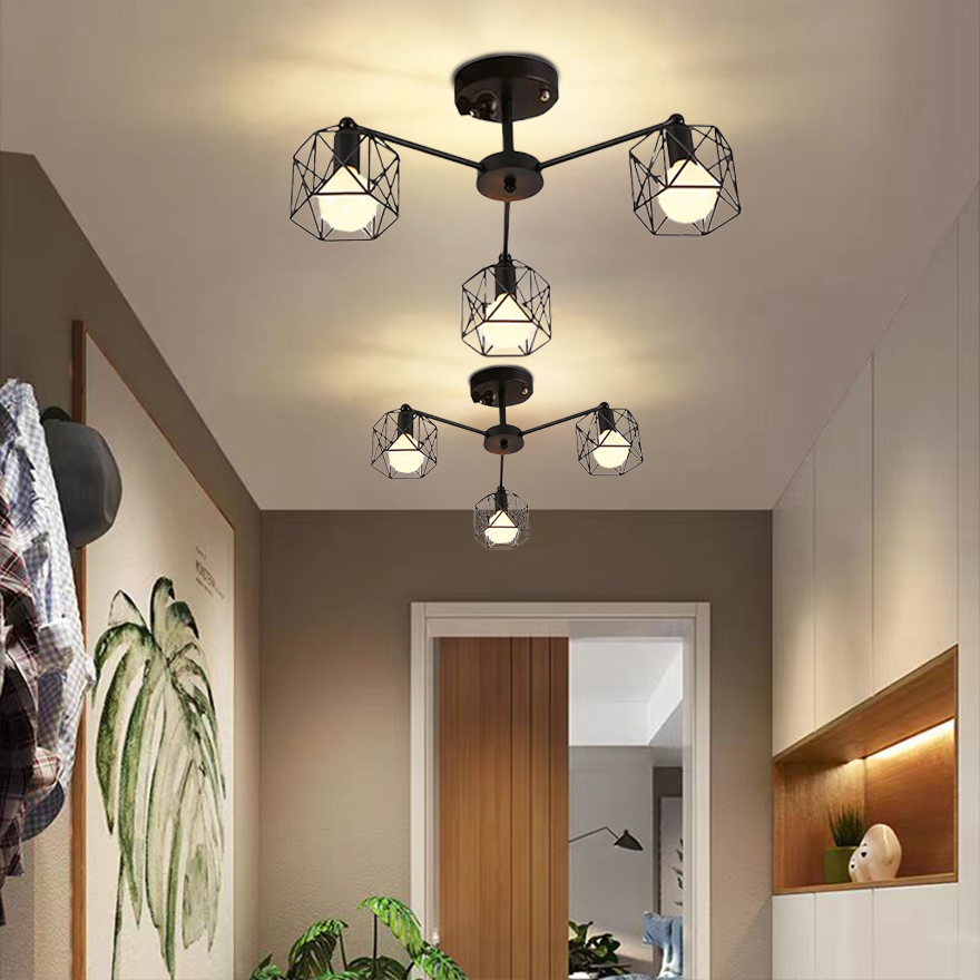 Industrial Metal Lantern Bedroom Ceiling Light, Black