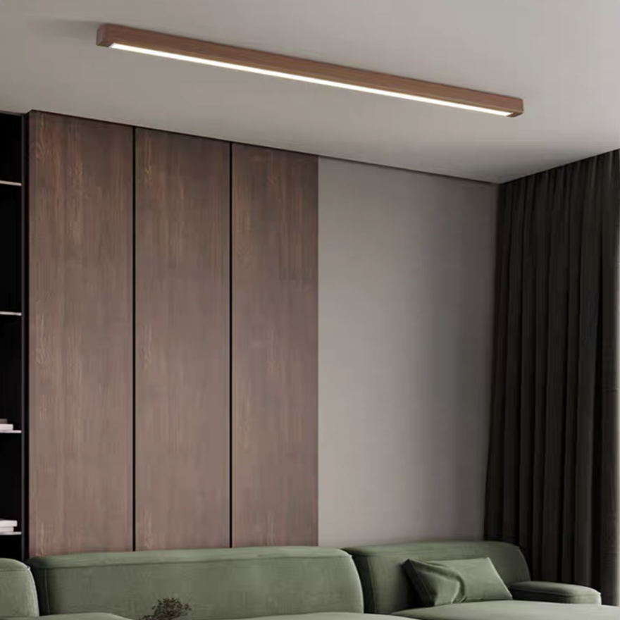 Minimalist Wooden And Acrylic Linear Hallway Ceiling Light, Dark Wood/Natural Wood, Trichromatic Light