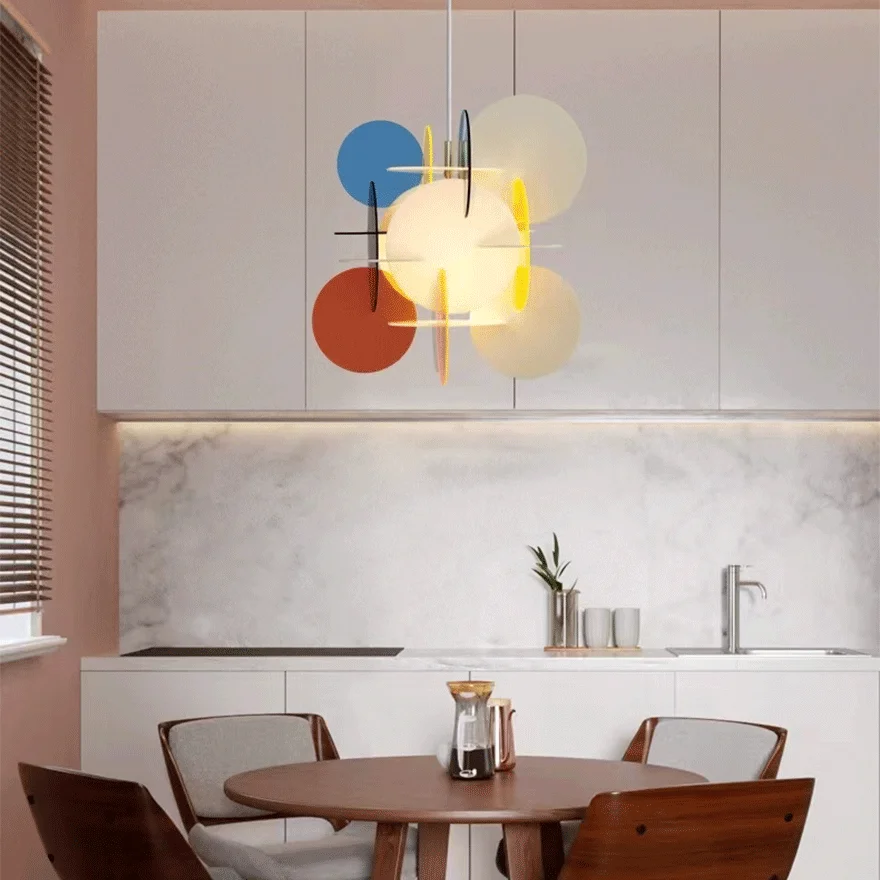 Art Deco Acrylic Round Dining Room Pendant Light, Colorful