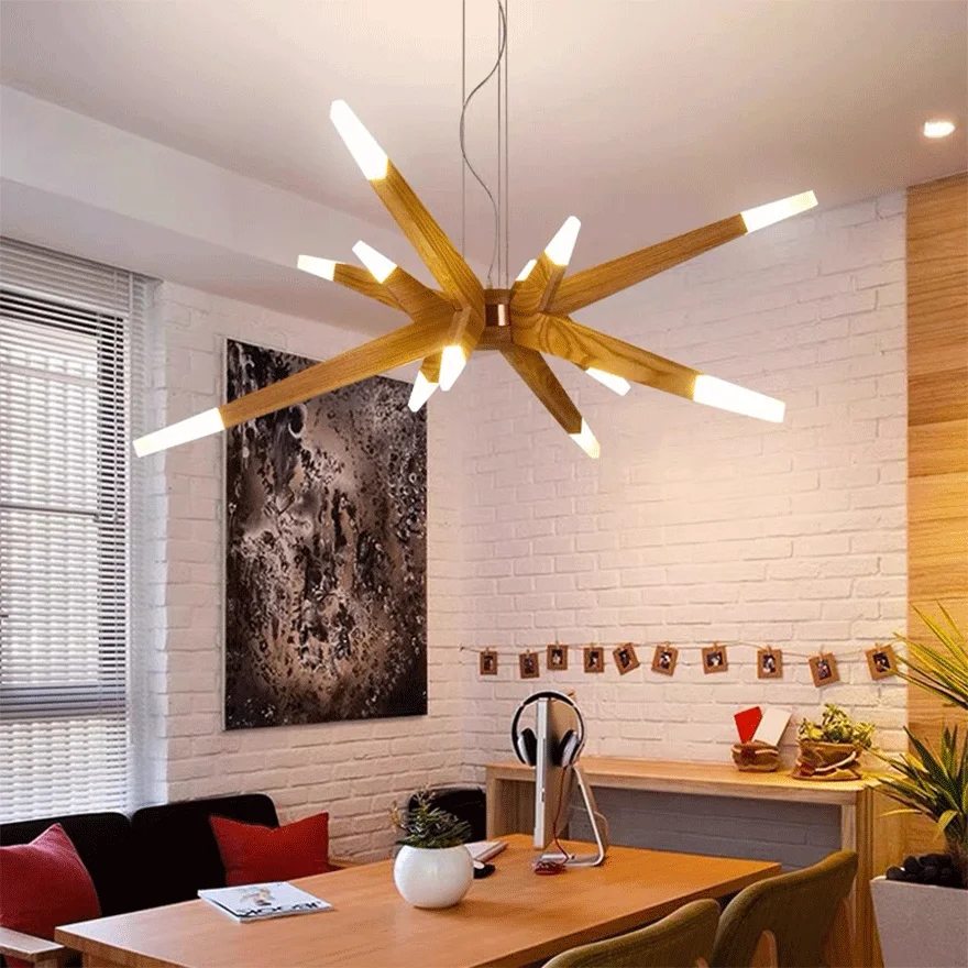 Natural Wooden Natural  Living Room Pendant Light, Log Color