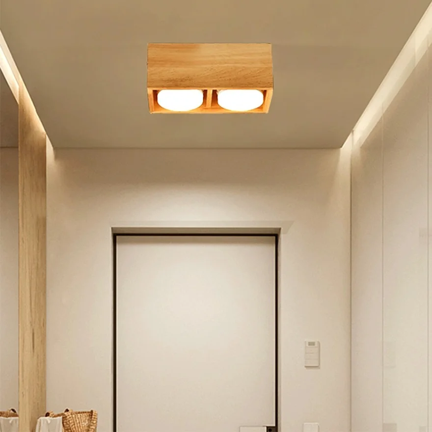 Unusual Wooden And Acrylic Square Bedroom Ceiling Light, Burlywood, Trichromatic Light