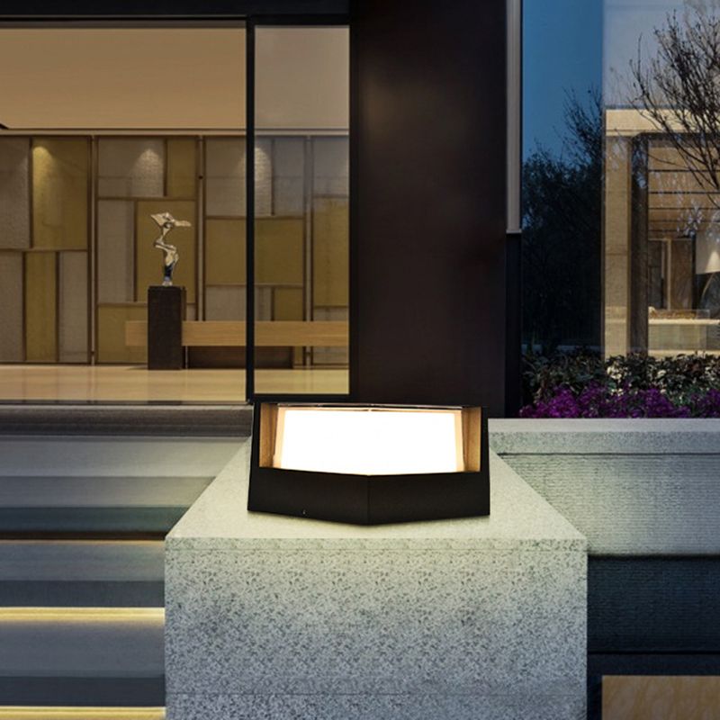 Contemporary Metal And Acrylic Rectangular Outdoor Pillar Light, Trichromatic Light