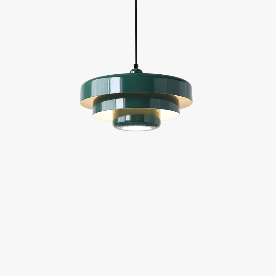 Morandi Metal Frisbee Living Room Pendant Light, Green/Orange/White, Trichromatic Light