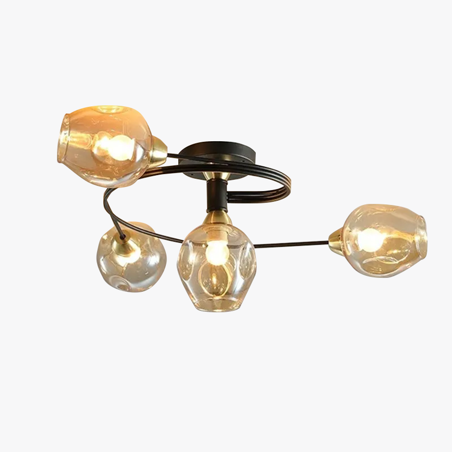 Retro Glass And Metal Bubble Study Room Chandelier Pendant Light, Amber/Gradient blue/Smoke Gray/Transparent