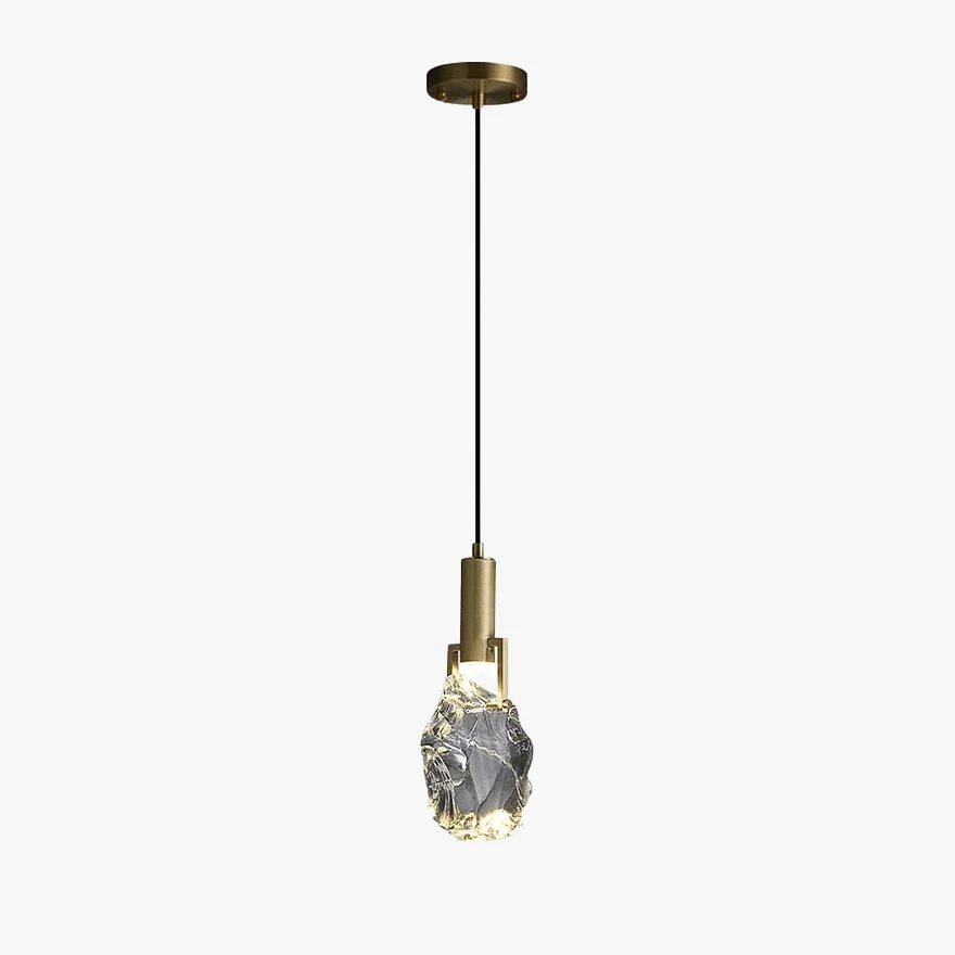 Modern Metal And Crystal Uneven Bedroom Pendant Light, Brass