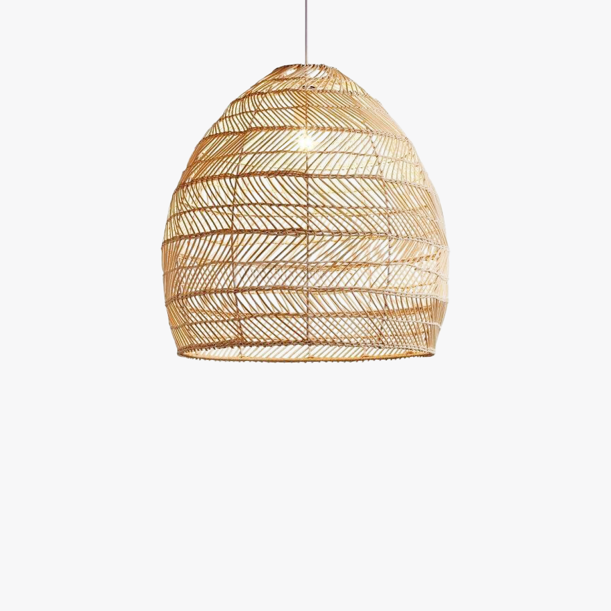 Rustic Metal And Rattan Conical Dining Room Pendant Light, Log Color