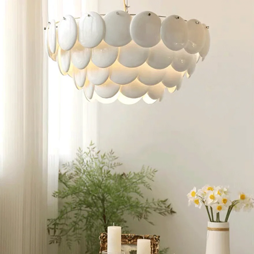 Modern Ceramic And Metal Floral Bedroom Chandelier Pendant Light, White