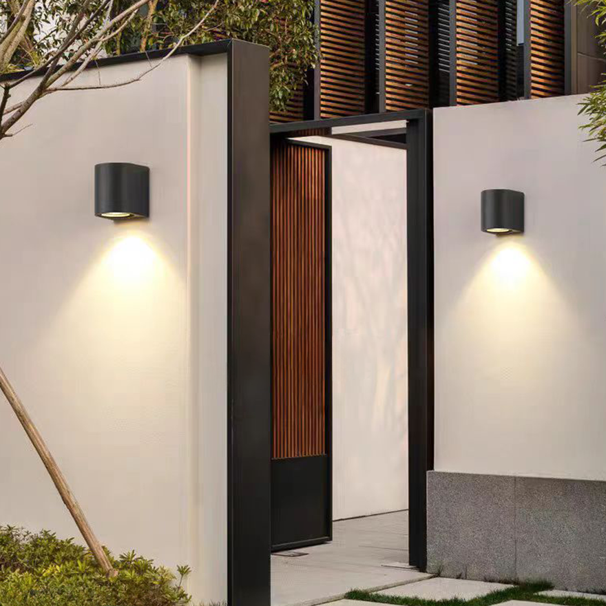 Minimalist Metal And Glass Cylindrical Outdoor Wall Lamp, Black