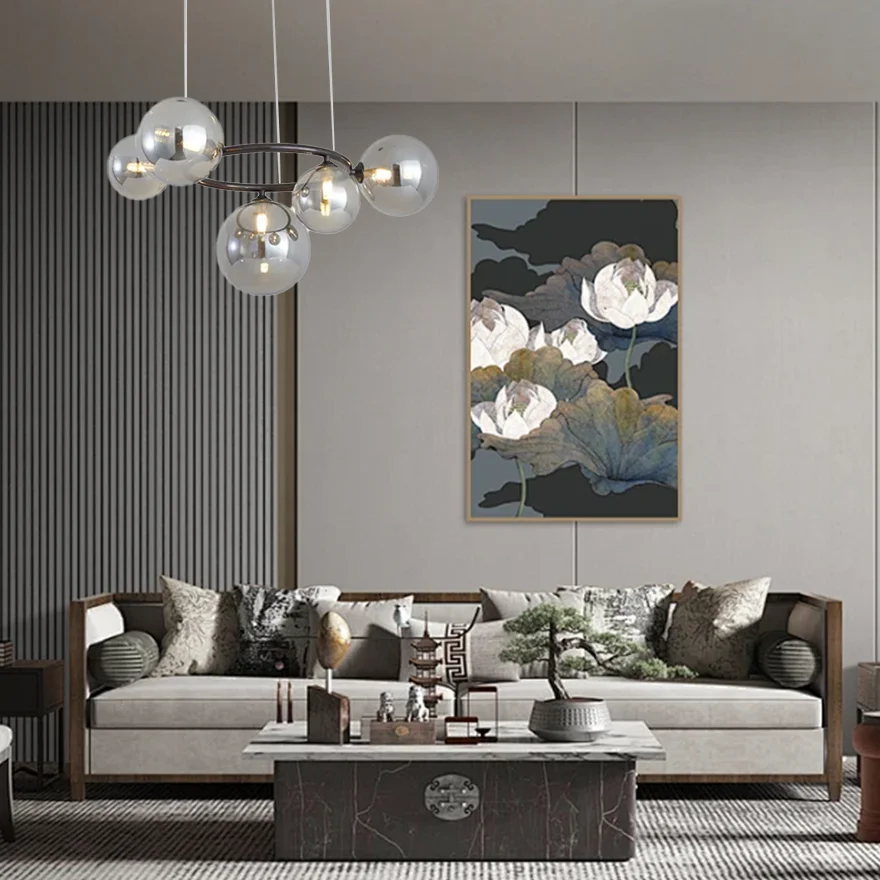 Designer Metal And Glass Bubble Living Room Pendant Light, 4 Color, Trichromatic Light