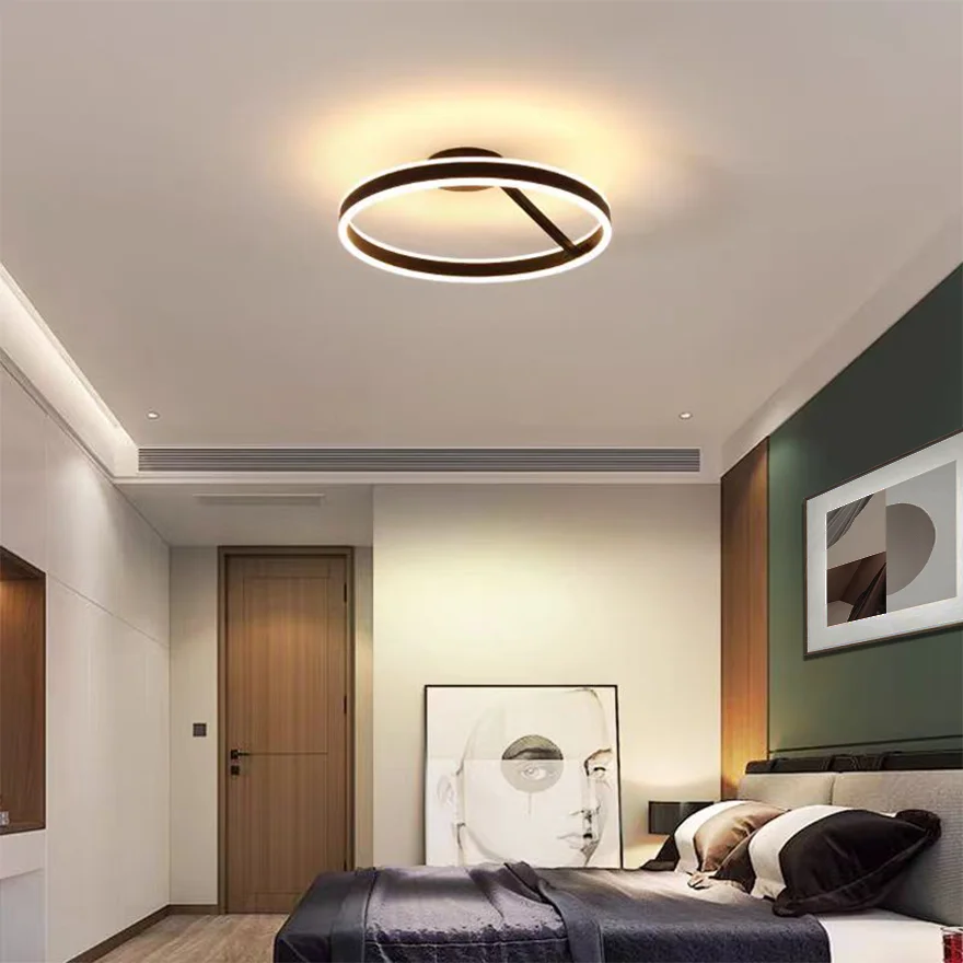 Modern Metal Annular Hallway Ceiling Light, Black/White, Trichromatic Light