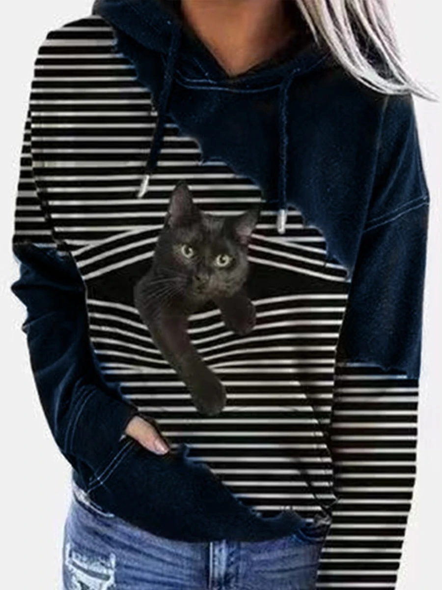 Loose Tie-Dye Cat Hooded Casual Sweatshirt