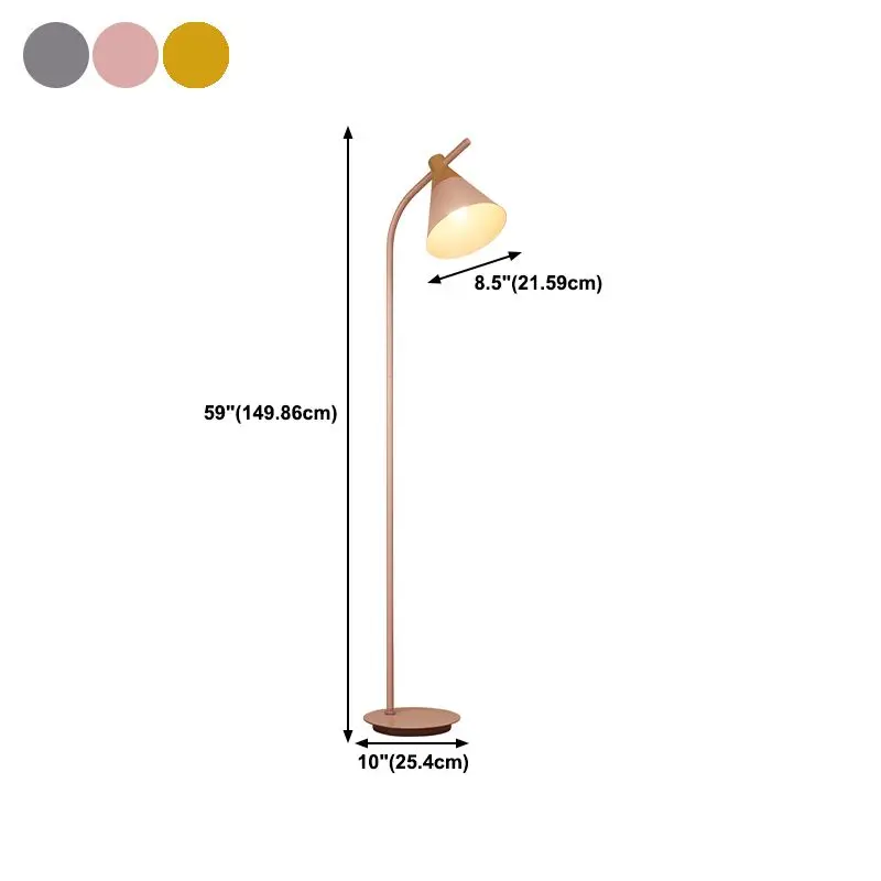 Morandi Metal Conical Bedroom Floor Lamp, Gray/Pink/Yellow