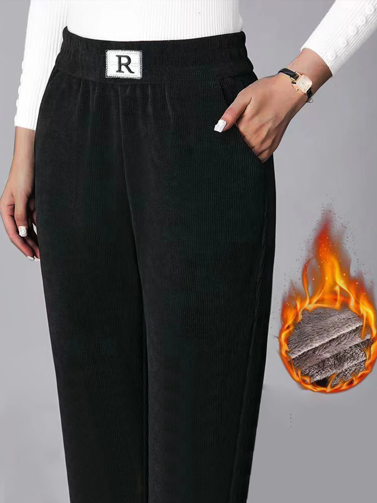 Women's Corduroy Plus Velvet Thickened High Waist Pants Carrot Pants Casual Pants