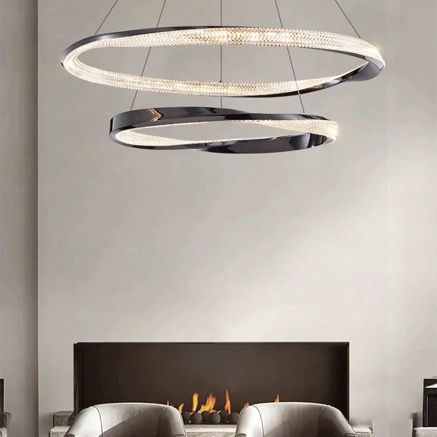 Modern Metal And Acylic Ring Bedroom Pendant Light, Gold/Silver