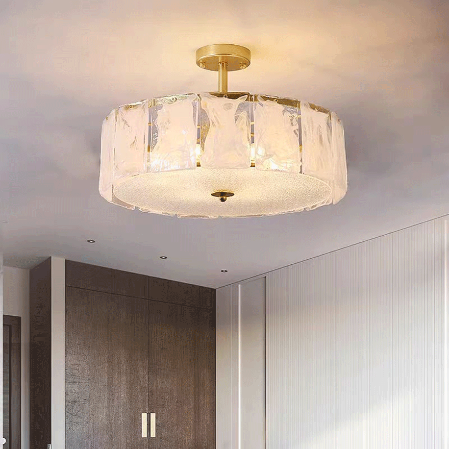 Modern Metal And Glass Round Bedroom Ceiling Light, Gold