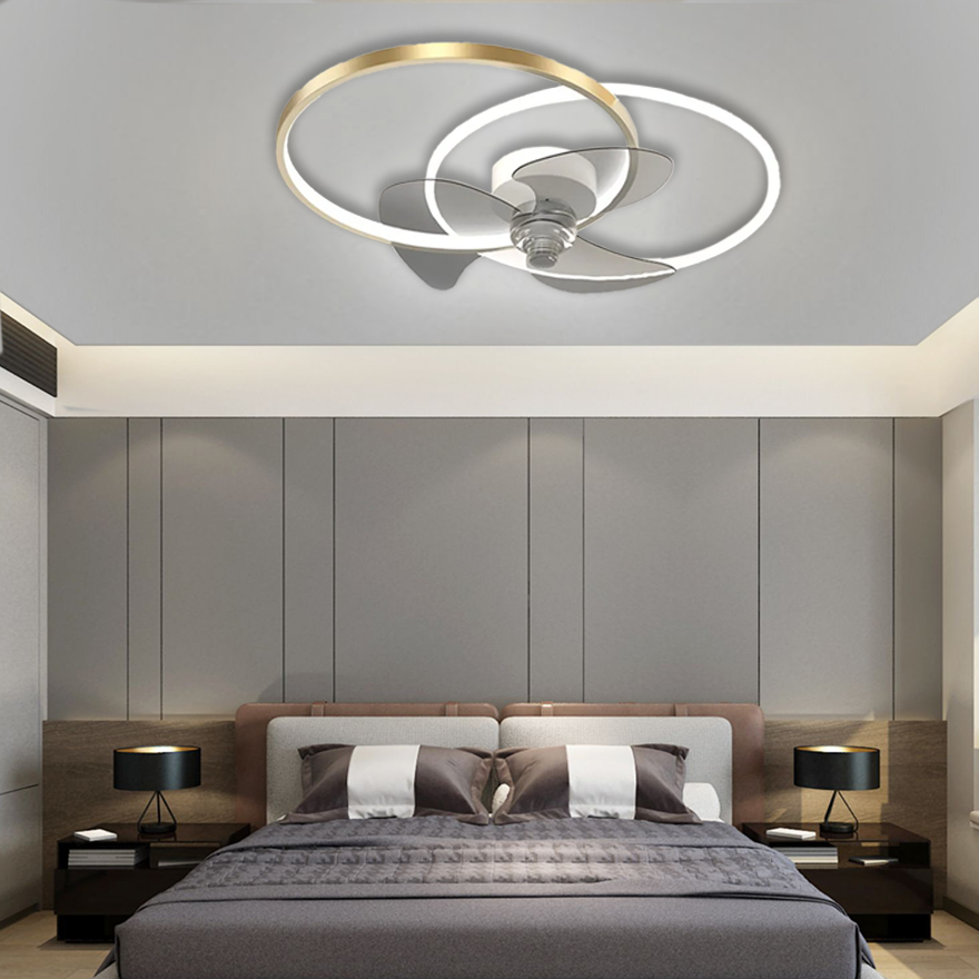 Modern Metal And Acrylic 2-Rings Dining Room Ceiling Fan, Black/White