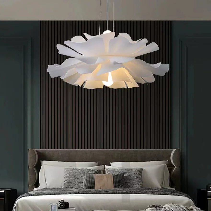 Modern Metal And Acrylic Petal Shaped Bedroom Pendant Light, White