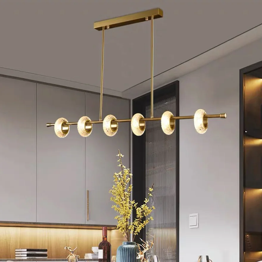 Designer Metal And Acyli Linear Kitchen Island Pendant Light, Gold