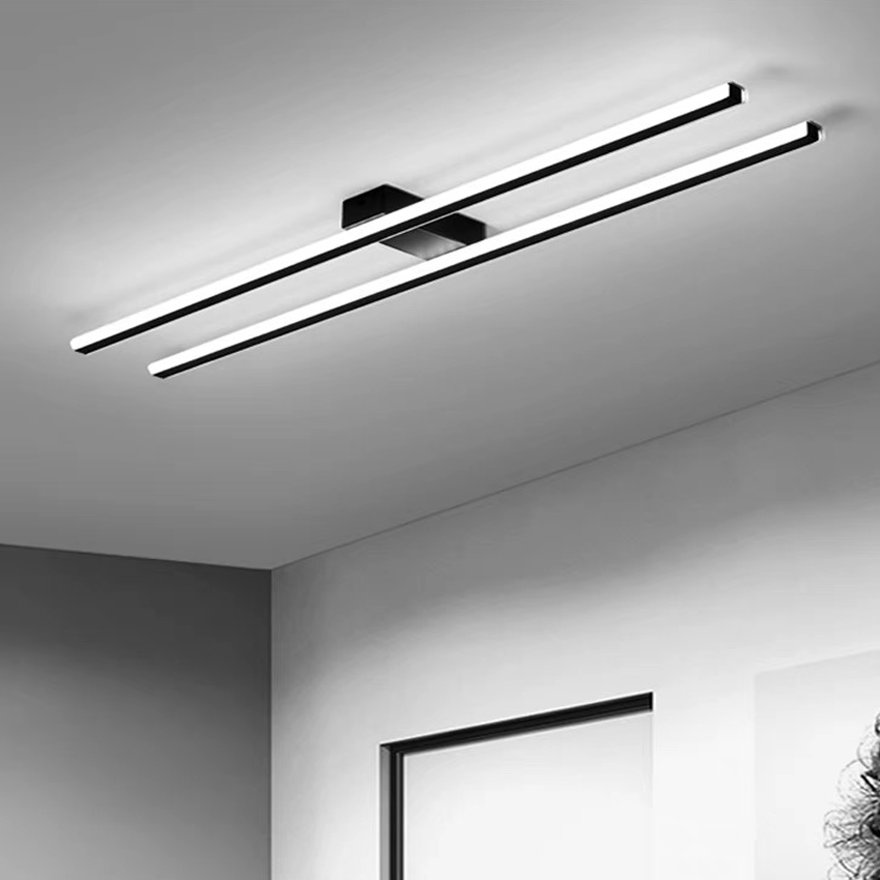 Modern Metal Linear Living Room Ceiling Light, Black/Gold/White