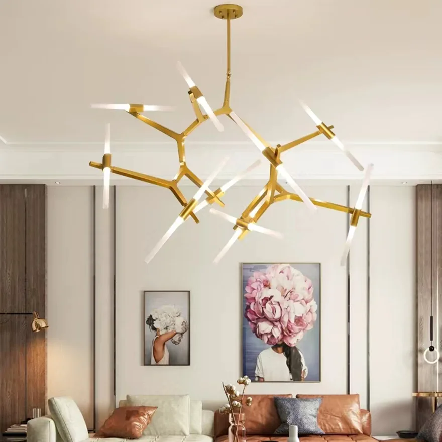 Designer Metal And Glass Dendritic Study Room Pendant Light, Black/Gold