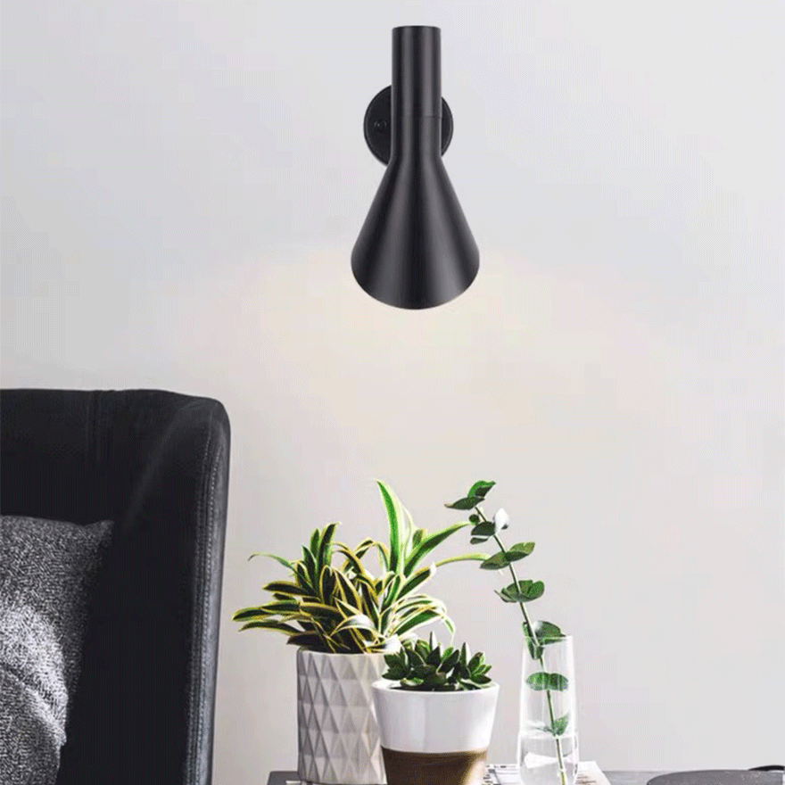 Nordic Metal Conical Bedside Wall Lamp, Black/White