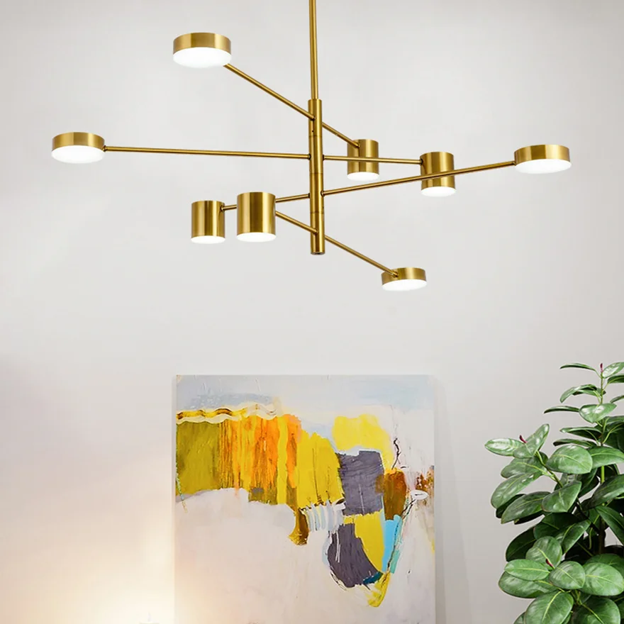 Minimalist Metal Dendritic Living Room Chandelier Pendant Light, Black/Gold