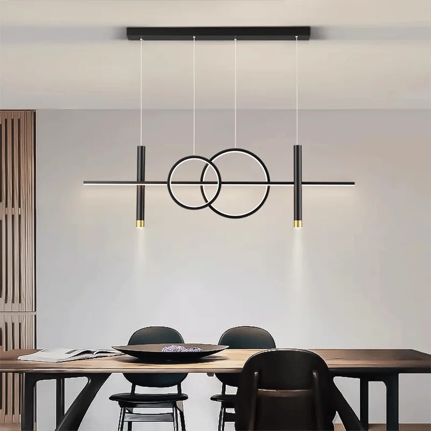 Minimalist Metal Linear Kitchen Island Pendant Light, Black/Gold