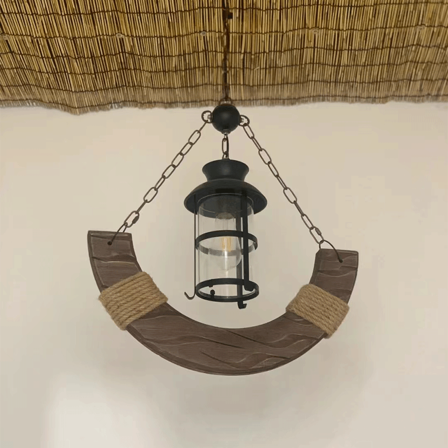 Vintage Metal And Wooden Lantern Dining Room Pendant Light, Burlywood