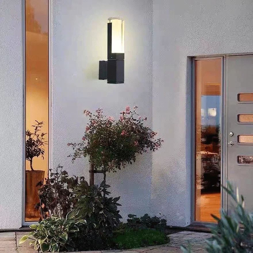 Modern Metal And Acrylic Rectangular Outdoor Wall Lamp, Black