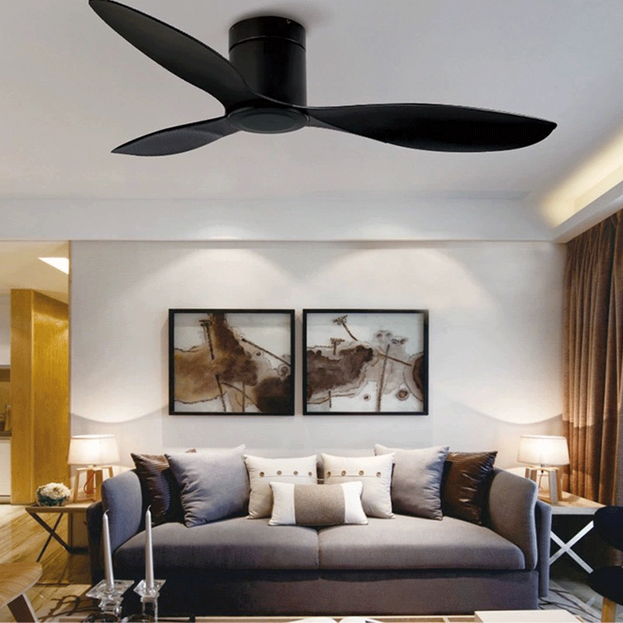 Minimalist Metal And Acrylic Round Study Room Ceiling Fan with Light, Black