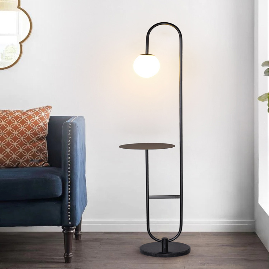 Designer Metal And Marble And Glass Geometric Study Room Floor Lamp, Black, Trichromatic Light