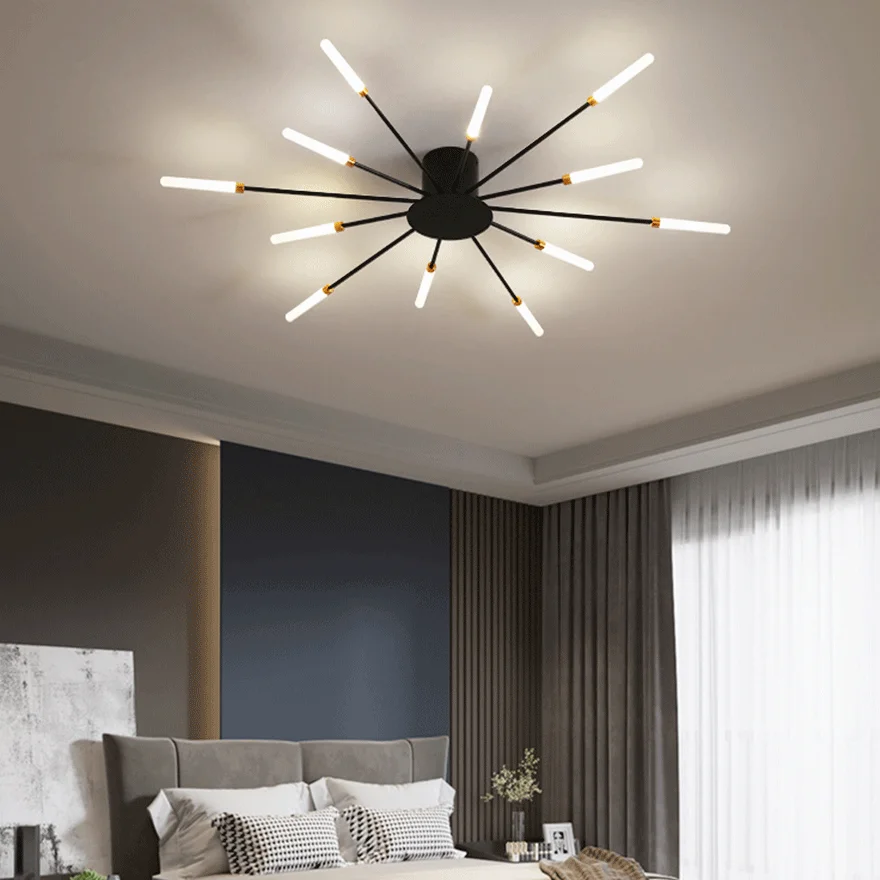 Modern Metal And Acrylic Radiographic Bedroom Ceiling Light, Black/Gold