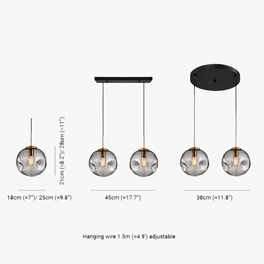 Modern Metal And Glass Bubble Study Room Pendant Light, Amber/Smoke Grey