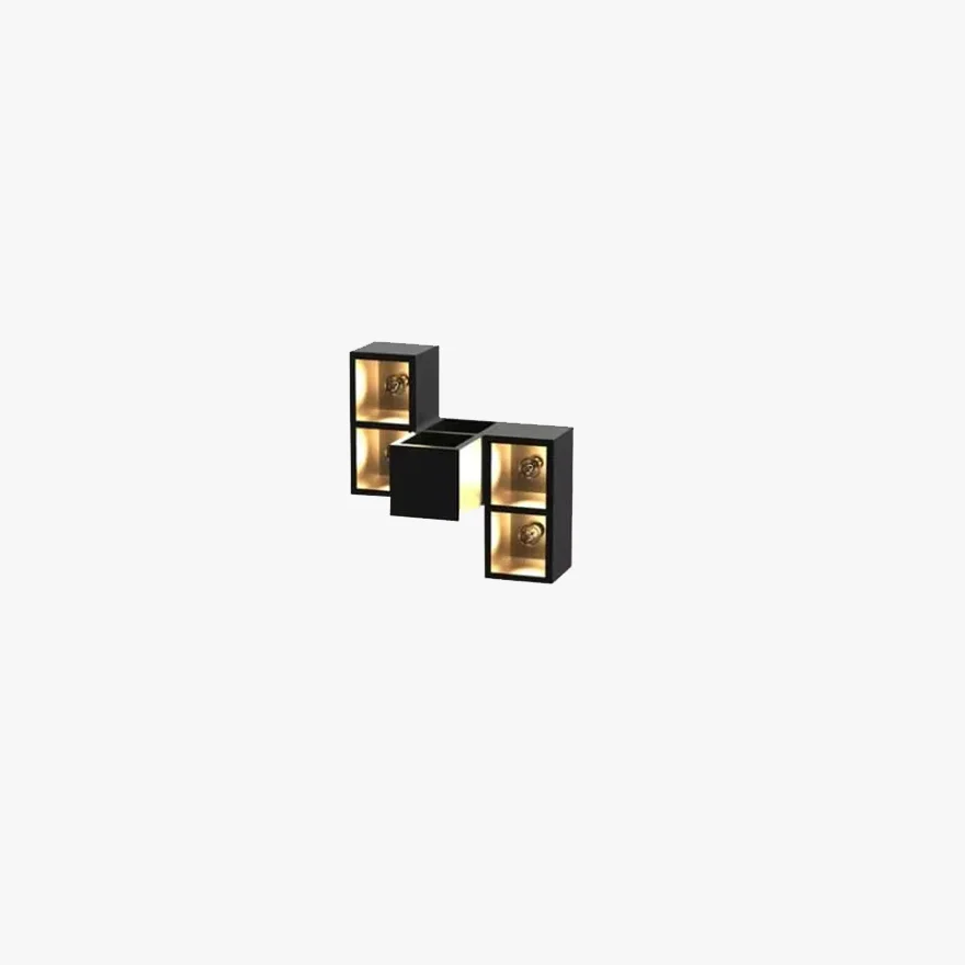 Modern  Metal And Glass Cube Outdoor Wall Lamp, Black