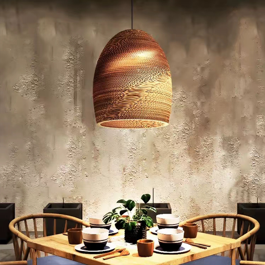 Boho Paper Geometric Dining Room Pendant Light, Log Color