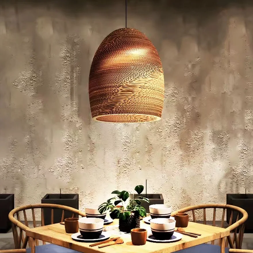 Boho Paper Geometric Dining Room Pendant Light, Log Color