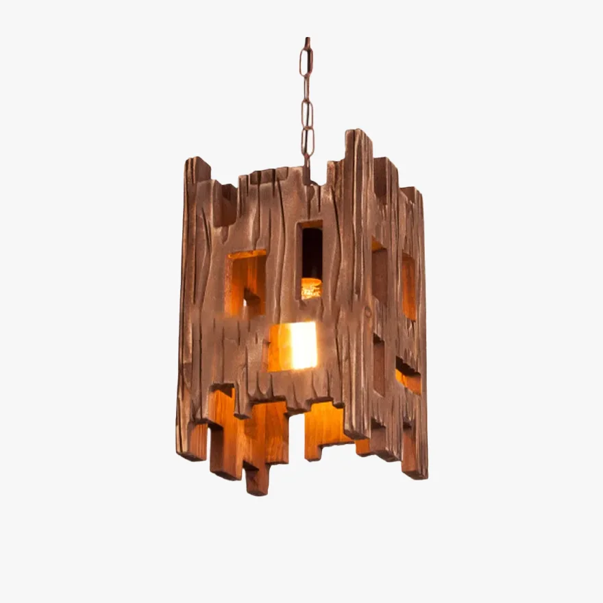 Rustic Metal And Wooden Rectangular Dining Room Pendant Light, Natural Wood