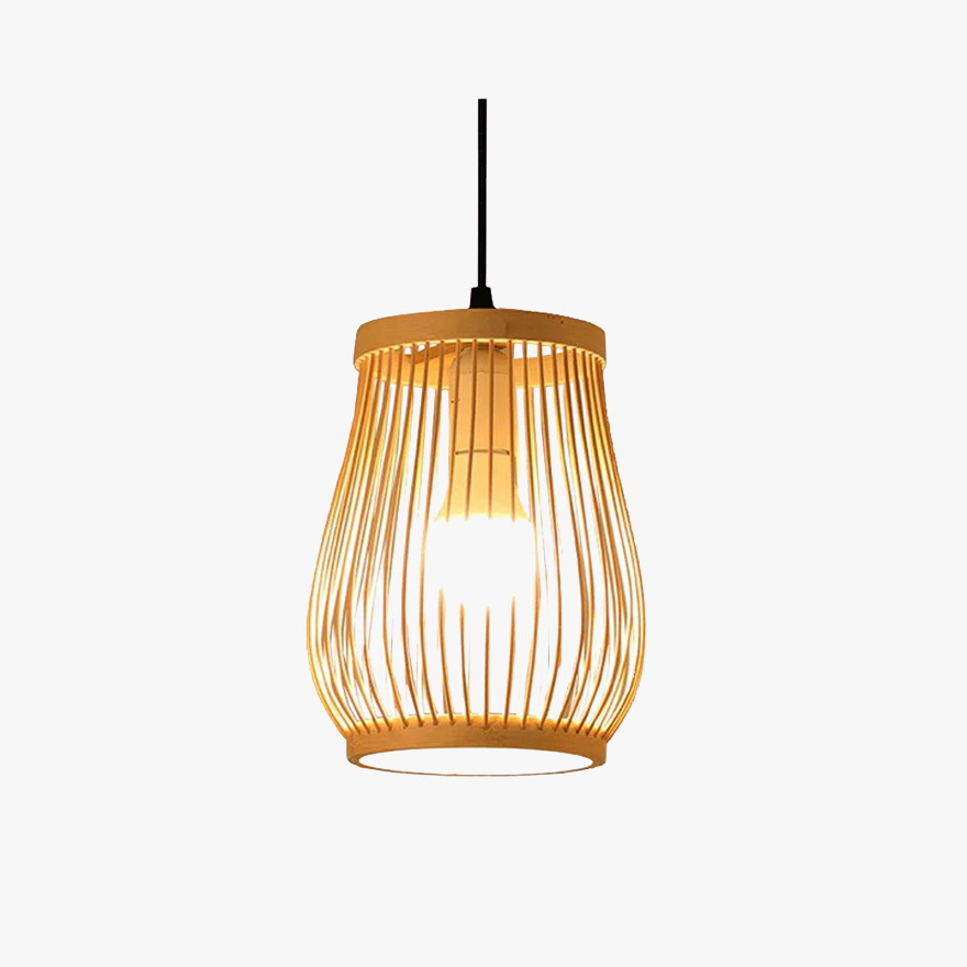 Boho Bamboo Lantern Dining Room Pendant Light, Natural Wood