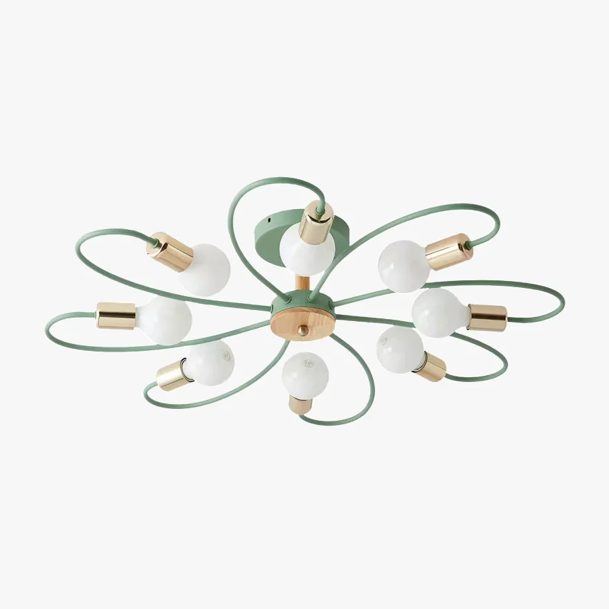 Scandinavian Glass And Metal Floral Living Room Ceiling Light, Green/Grey