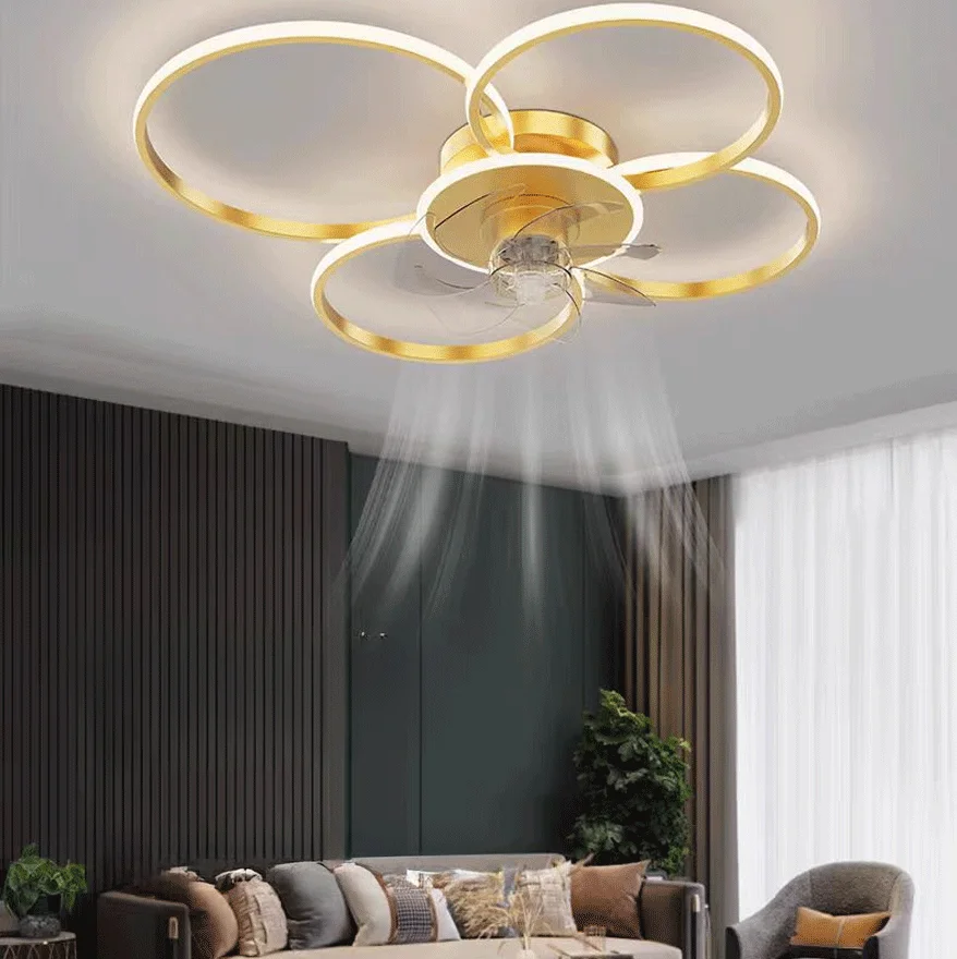 Modern Metal Floral Living Room Ceiling Light, Black/Gold