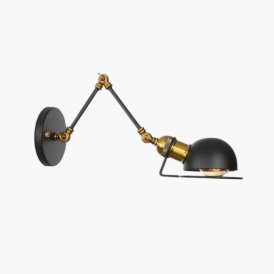 Industrial Metal Hooded Living Room Wall Lamp, Black/Gold-Black