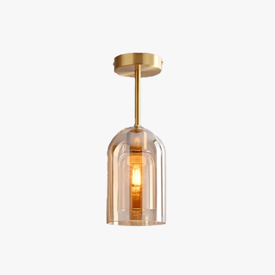 Modern Pure Copper And Glass Goblet Dining Room Ceiling Light, Cognac/Smoke Grey, Trichromatic Light